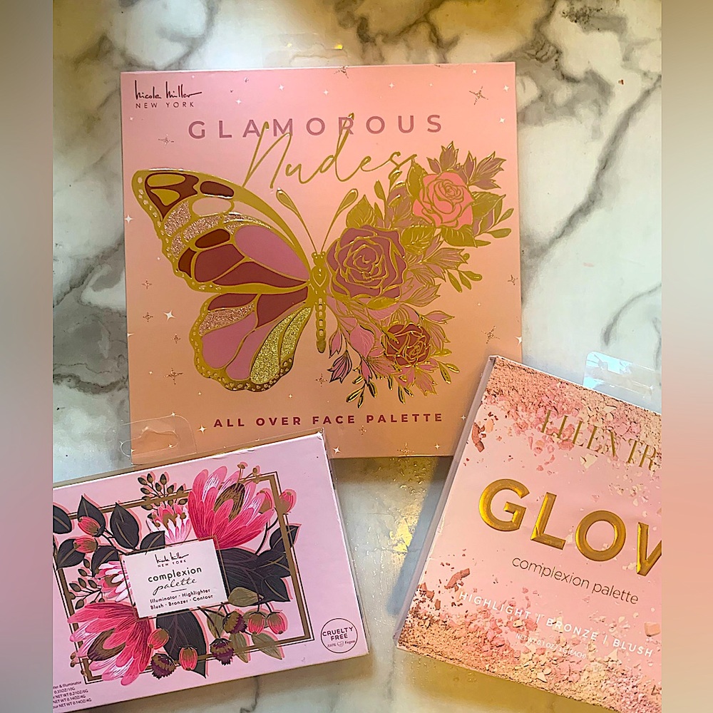 3 x NICOLE MILLER Glamorous Nudes + NM Complexion Palette + ELEEN TRACY Glow